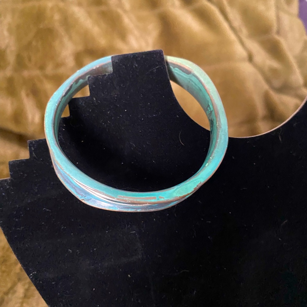 Boho style thick silver bangle with uneven band